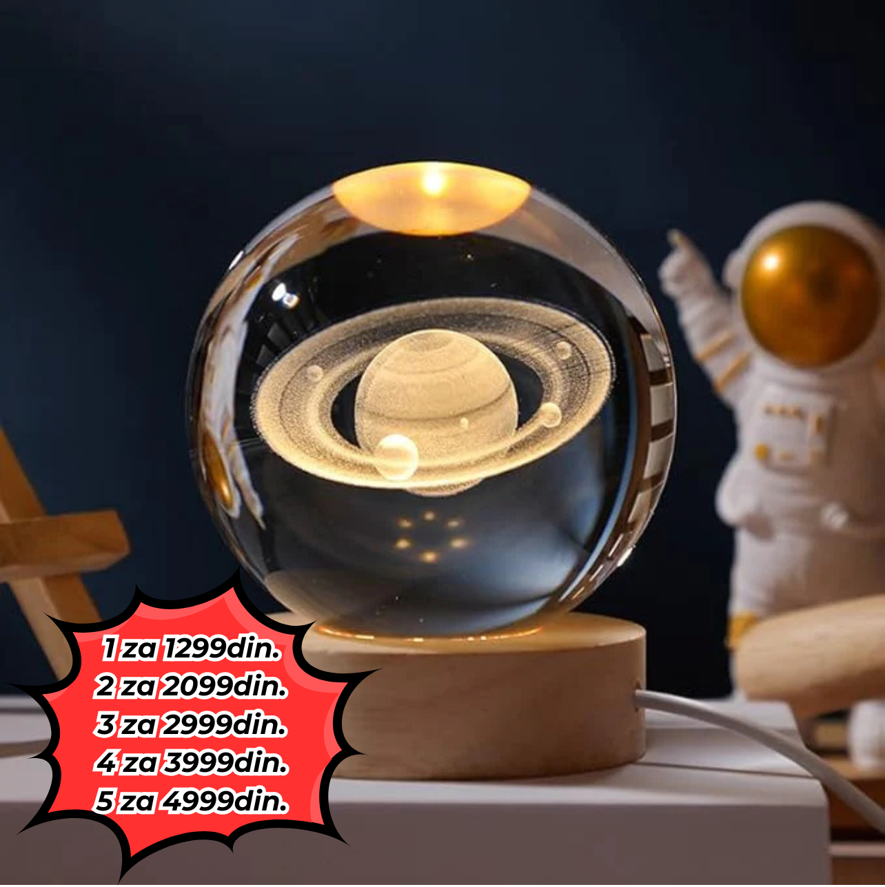 3D Kristalna Lopta - Solarni Sistem Lampa