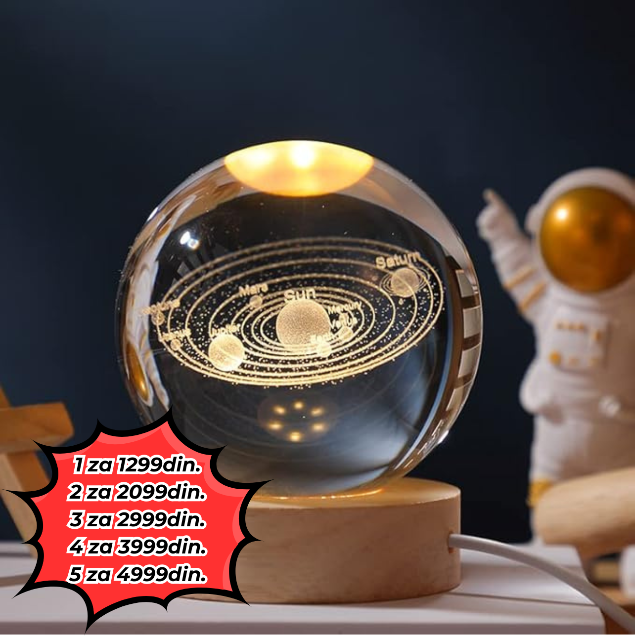 3D Kristalna Lopta - Solarni Sistem Lampa