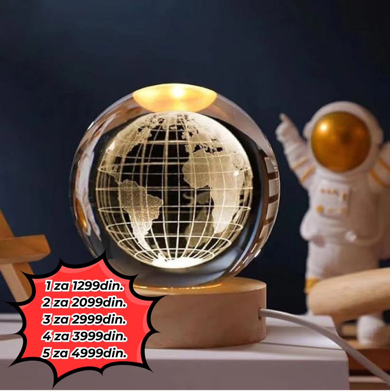 3D Kristalna Lopta - Solarni Sistem Lampa